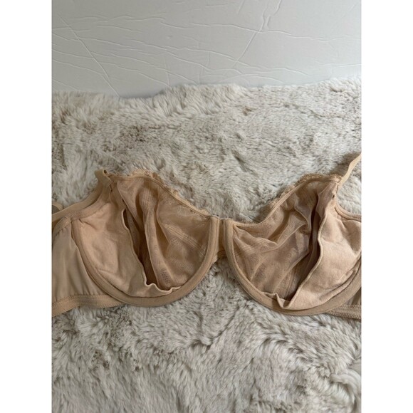 Delimira Bra Size 38D Tan Unlined Underwire Adjustable Clasp Back  Lace Feminine - Picture 7 of 8